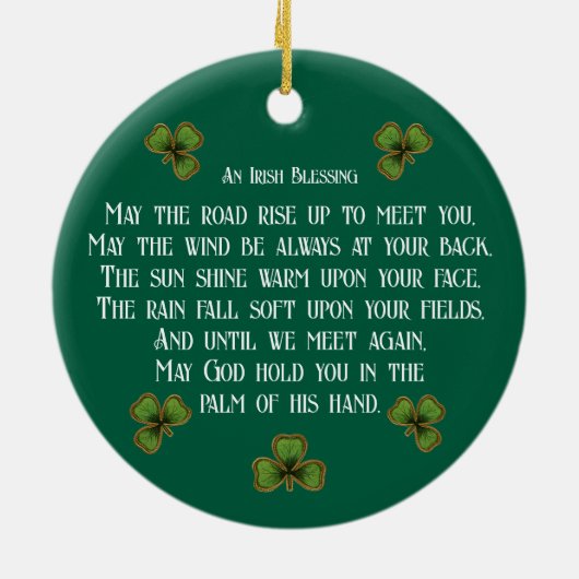 Irish Blessing and Shamrocks Green Typography Keramik Ornament (Hinten)
