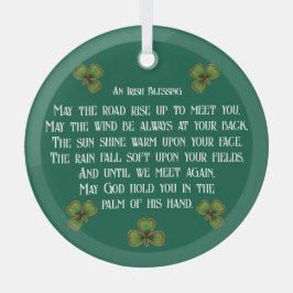 Irish Blessing and Shamrocks Green Typography Ornament Aus Glas