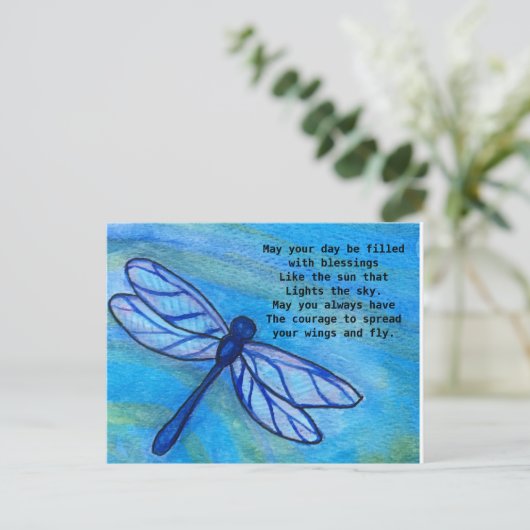Irish Blessing Brave Blue Dragonfly Courage Postkarte (Stehend Vorderseite)