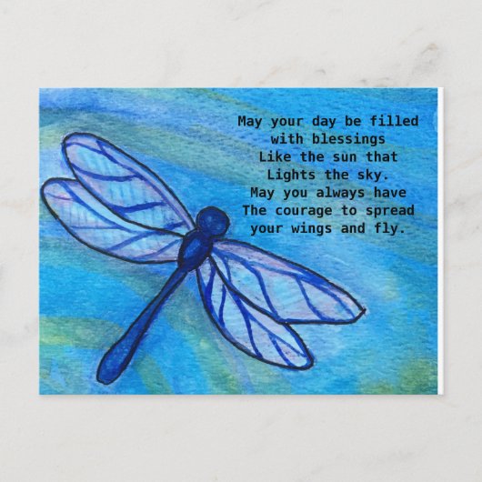 Irish Blessing Brave Blue Dragonfly Courage Postkarte (Vorderseite)