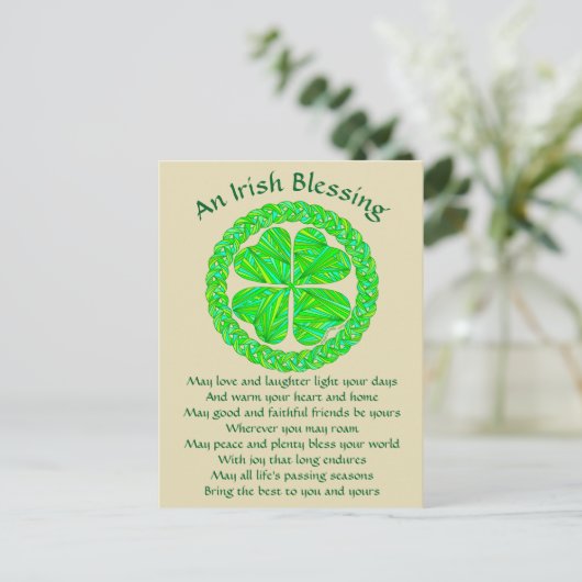 Irish Blessing Celtic Kleeblatt Postkarte (Stehend Vorderseite)