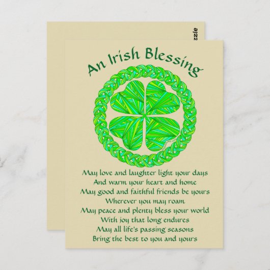 Irish Blessing Celtic Kleeblatt Postkarte (Vorne/Hinten)