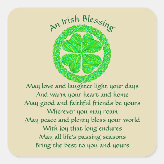 Irish Blessing Celtic Kleeblatt Quadratischer Aufkleber (Vorderseite)