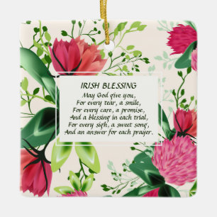 Irish Blessing Red Green Clover Christmas Keramikornament
