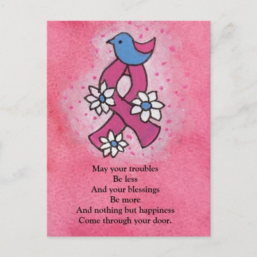 Irish Blessing Rosa Brustkrebs Schleife Blue Bird Postkarte (Vorderseite)