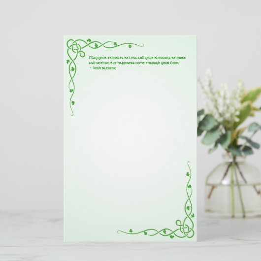 Irish Blessing St Patrick's Green Celtic Braids #4 Briefpapier (Stehend Vorderseite)