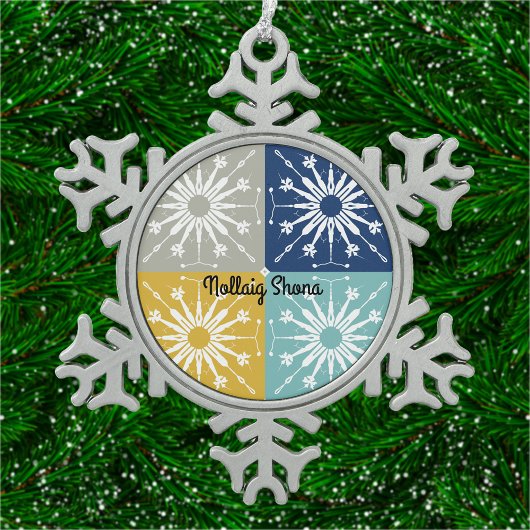 Irish Blue und Gold Schneeflocken Zinn-Ornament