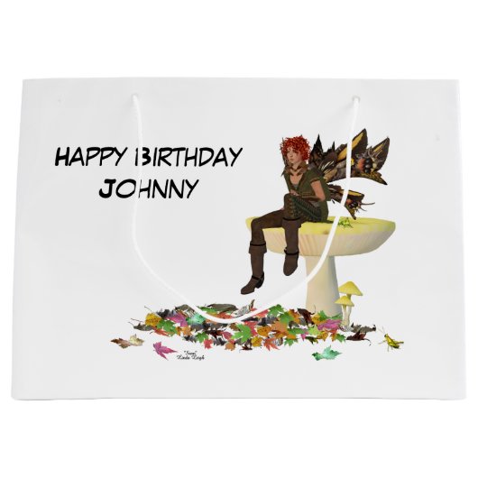 Irish Boy Fairy auf Mushroom Gift Bag Große Geschenktüte (Vorderseite)