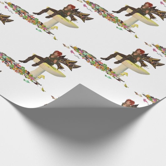 Irish Boy Fairy auf Mushroom Wrapping Paper Geschenkpapier (Ecke)