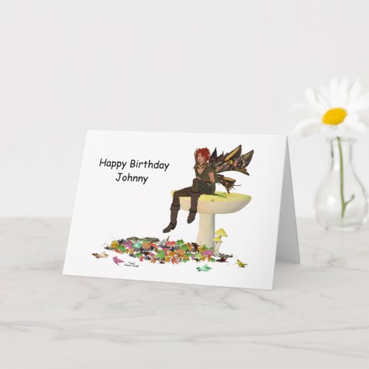 Irish Boy Fairy on Mushroom Birthday Card Karte (Kleine Pflanze)