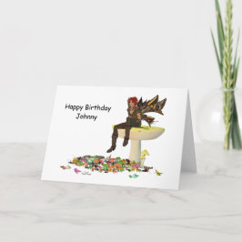 Irish Boy Fairy on Mushroom Birthday Card Karte