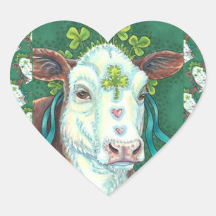 IRISH BRED ST. PATRICK'S DAHEIFER, KLEEBLATT COW Herz-Aufkleber