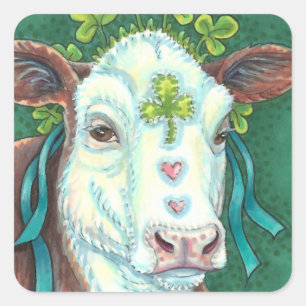 IRISH BRED ST. PATRICK'S DAHEIFER, KLEEBLATT COW QUADRATISCHER AUFKLEBER