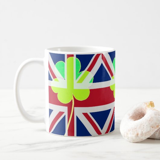 Irish British Flag Kleeblatt Clover St Patrick Ver Kaffeetasse (Mit Donut)