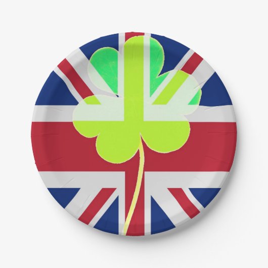 Irish British Flag Kleeblatt Clover St Patrick Ver Pappteller (Vorderseite)