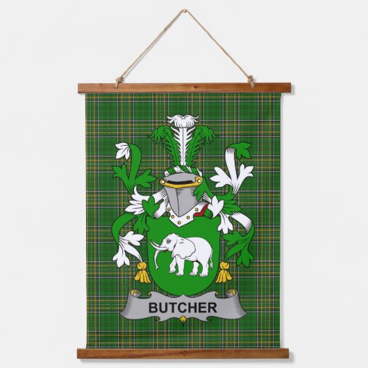 Irish Butcher Coat of Arms Family Crest Wandteppich Mit Holzrahmen (Vorderseite)