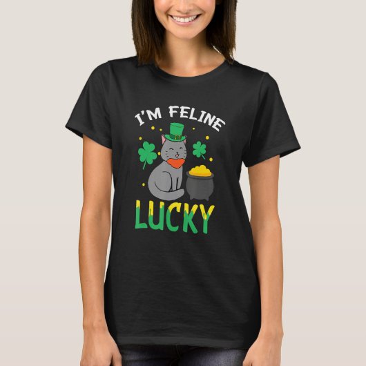 Irish Cat Leprechaun I'm Feline Lucky Cat St Patri T-Shirt (Vorderseite)