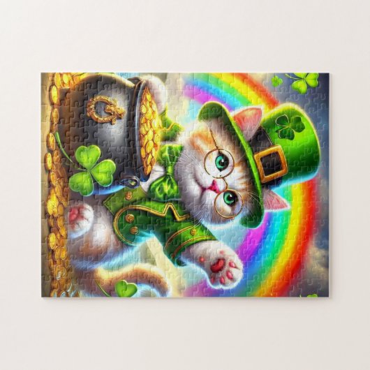 Irish Cat mit Pot of Gold und Rainbow Puzzle (Horizontal)