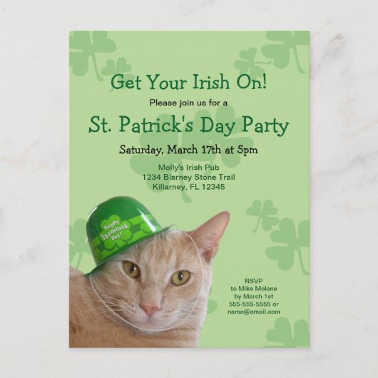 Irish Cat St. Patrick's Day Party Einladung Post C (Vorderseite)