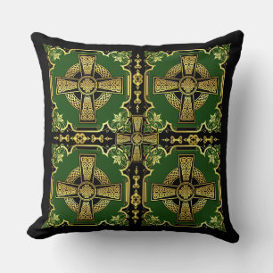 Irish Celtic cross/black/gold/green cross-design Kissen