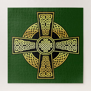 Irish Celtic cross/black/gold/green cross design Puzzle