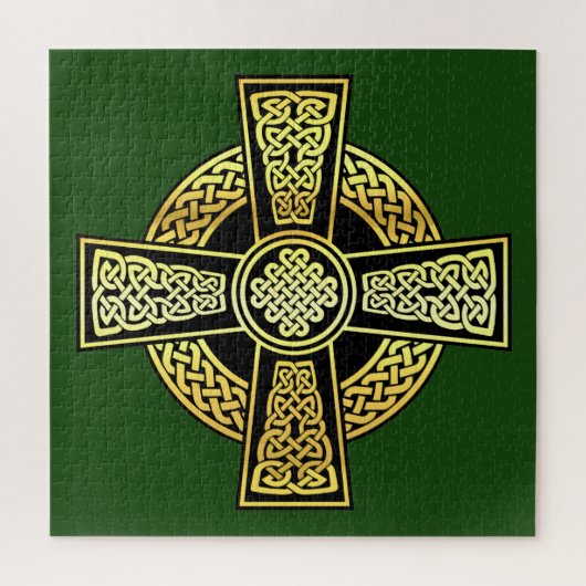 Irish Celtic cross/black/gold/green cross design Puzzle (Vertikal)