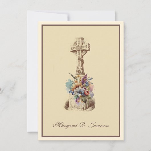 Irish Celtic Cross Floral Condolence Dankeskarte (Vorderseite)