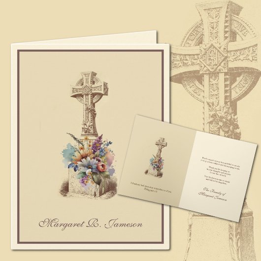 Irish Celtic Cross Floral Condolence Dankeskarte