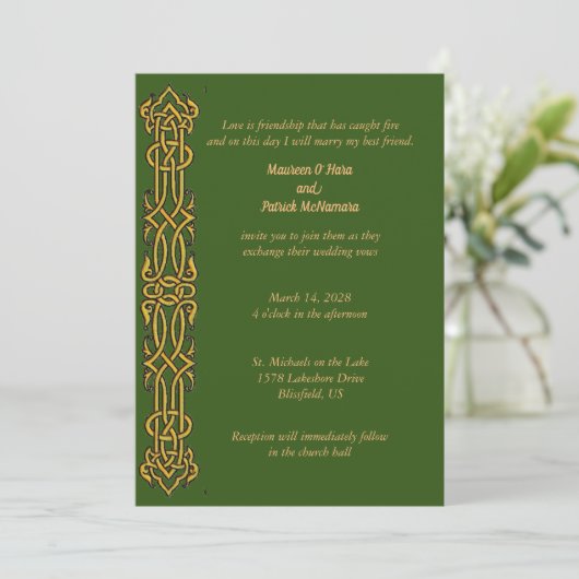 Irish Celtic Design Wedding Einladung (Stehend Vorderseite)