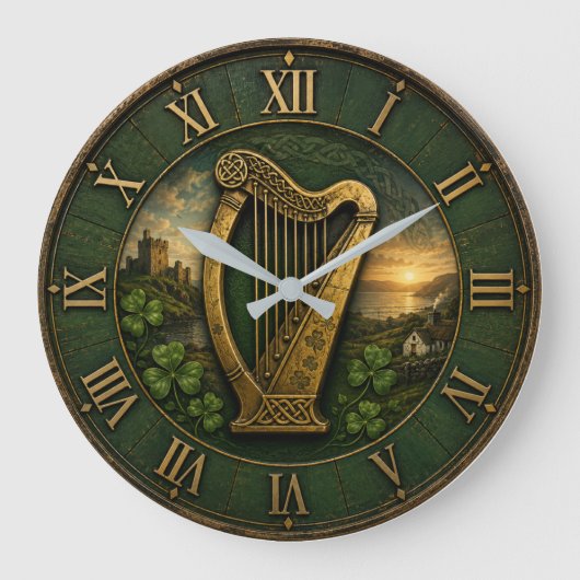 Irish Celtic Harp Große Wanduhr (Vorderseite)