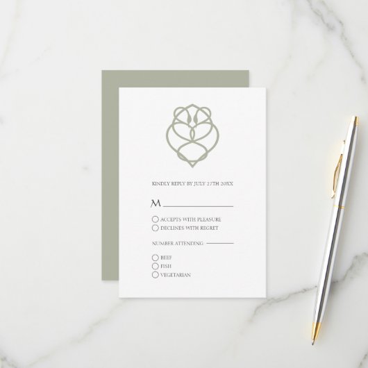 Irish Celtic Swan Liebe Knot Wedding RSVP Card (Vorderseite/Rückseite Beispiel)