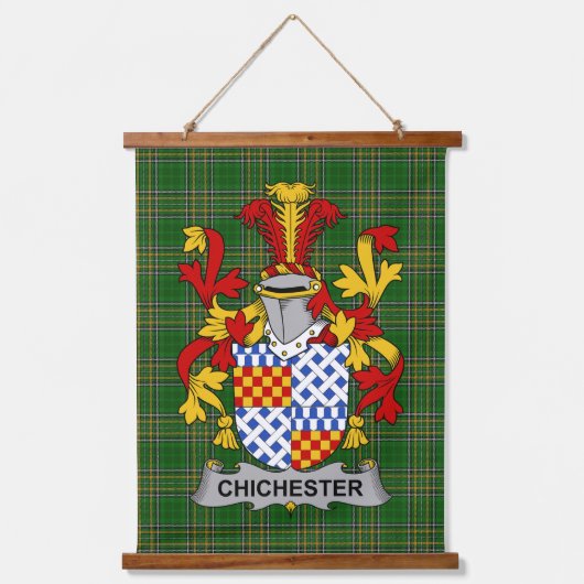 Irish Chichester Coat of Arms Family Crest Wandteppich Mit Holzrahmen (Vorderseite)