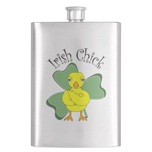 Irish Chick Text Kleeblatt Flachmann (Vorderseite)