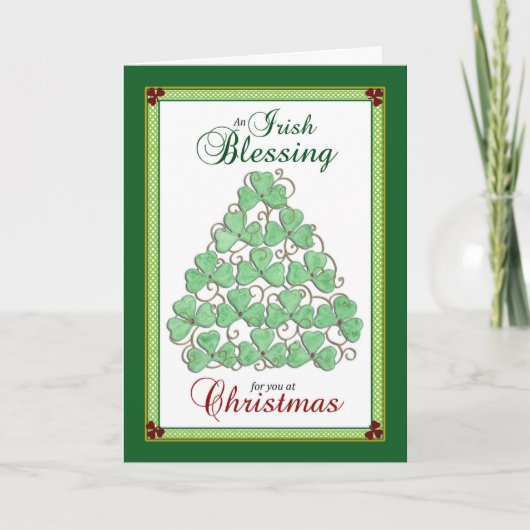 Irish Christmas Blessing - Shamrock Christmas Tree Karte (Vorderseite)
