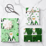 Irish Christmas Geschenkpapier Set<br><div class="desc">Irische Weihnachtsgeschenkpackung mit lustigem Weihnachtsmann mit grünem Zuckerrohr umgeben von Leckereien.</div>