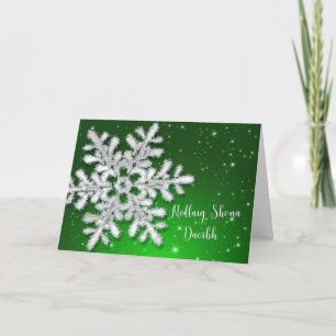 Irish Christmas Silver Snowflake on Green Feiertagskarte