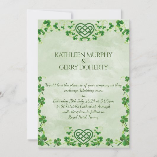 Irish Claddagh Ring Kleeblatts & Celtic Liebe Knot Save The Date (Vorderseite)