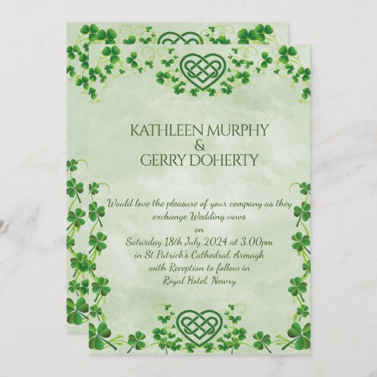 Irish Claddagh Ring Kleeblatts & Celtic Liebe Knot Save The Date (Vorne/Hinten)