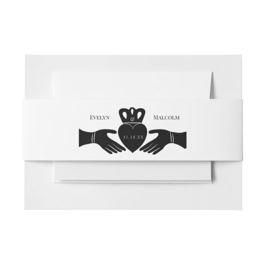 Irish Claddagh Ring Simple Black and White Wedding Einladungsbanderole (Vorderseite Beispiel)