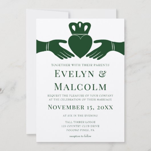 Irish Claddagh Ring Simple Graphic Green Wedding Einladung (Vorderseite)
