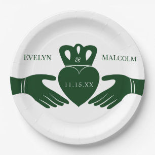 Irish Claddagh Ring Simple Graphic Green Wedding Pappteller