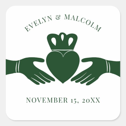 Irish Claddagh Ring Simple Graphic Green Wedding Quadratischer Aufkleber (Vorderseite)