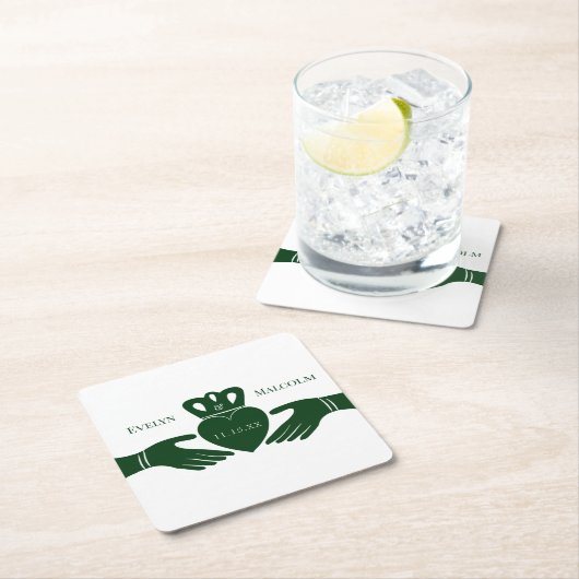 Irish Claddagh Ring Simple Graphic Green Wedding Rechteckiger Pappuntersetzer (Vor Ort)