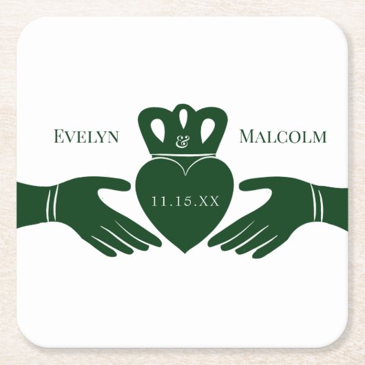 Irish Claddagh Ring Simple Graphic Green Wedding Rechteckiger Pappuntersetzer (Vorderseite)