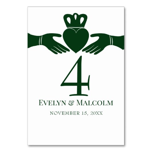 Irish Claddagh Ring Simple Graphic Green Wedding Tischnummer (Rückseite)
