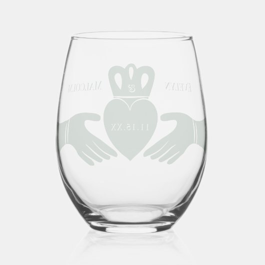 Irish Claddagh Ring Simple Graphic Green Weinglas Ohne Stiel (Rückseite)