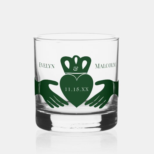 Irish Claddagh Ring Simple Graphic Green Whiskyglas (Vorderseite)