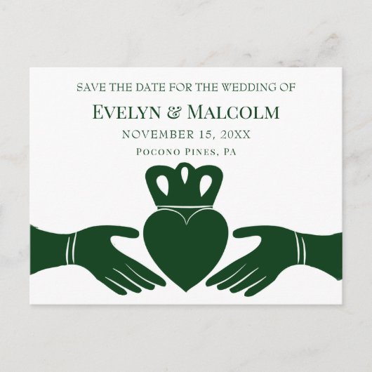 Irish Claddagh Ring STD Save the Date Wedding Ankündigungspostkarte (Vorderseite)
