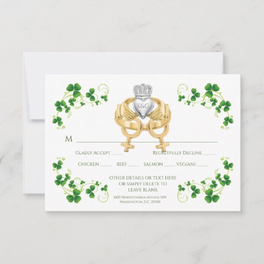 Irish Claddagh Ring und Kleeblätter RSVP Karte (Vorderseite)