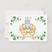Irish Claddagh Ring und Kleeblätter RSVP Karte (Rückseite)